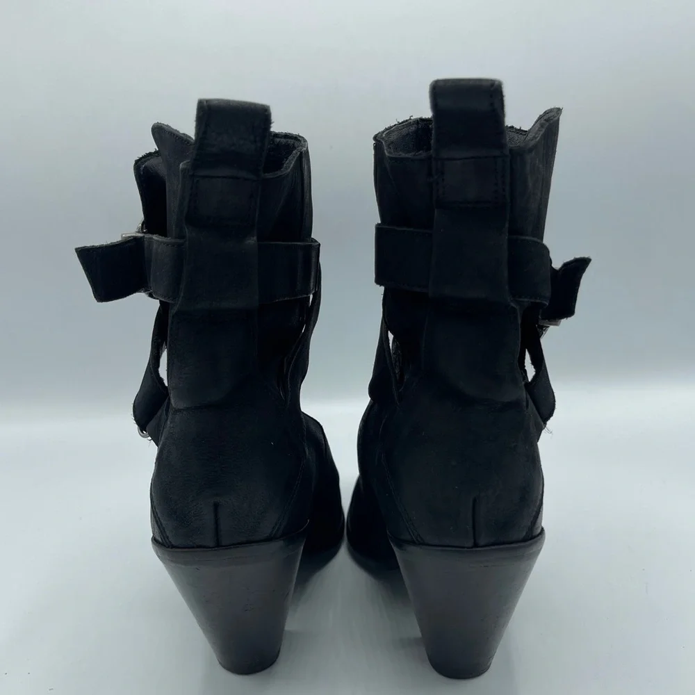 AllSaints TEJUS Ladies Black Leather Buckle Western Ankle